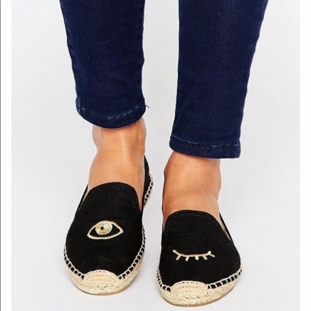 Soludos X Jason Polan Wink Embroidered Slip On Espadrilles in Black